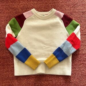 Boden Cream Crewneck Sweater with Colorblock Sleeves